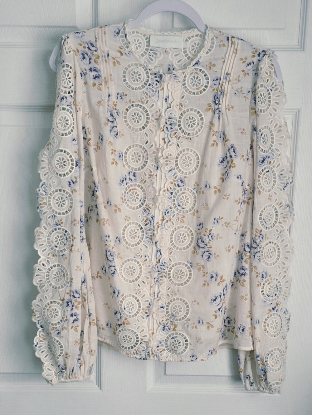 Zimmermann Lucky Embroidered Blouse Cream Blue Yellow 1 4287TSS252